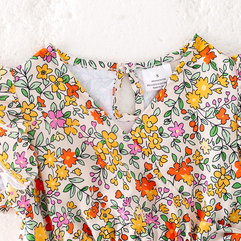 （In Stock）Girls Spring and Summer Floral Print Dress