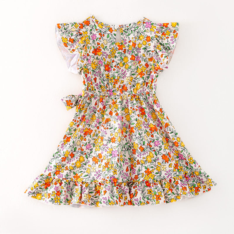 （In Stock）Girls Spring and Summer Floral Print Dress