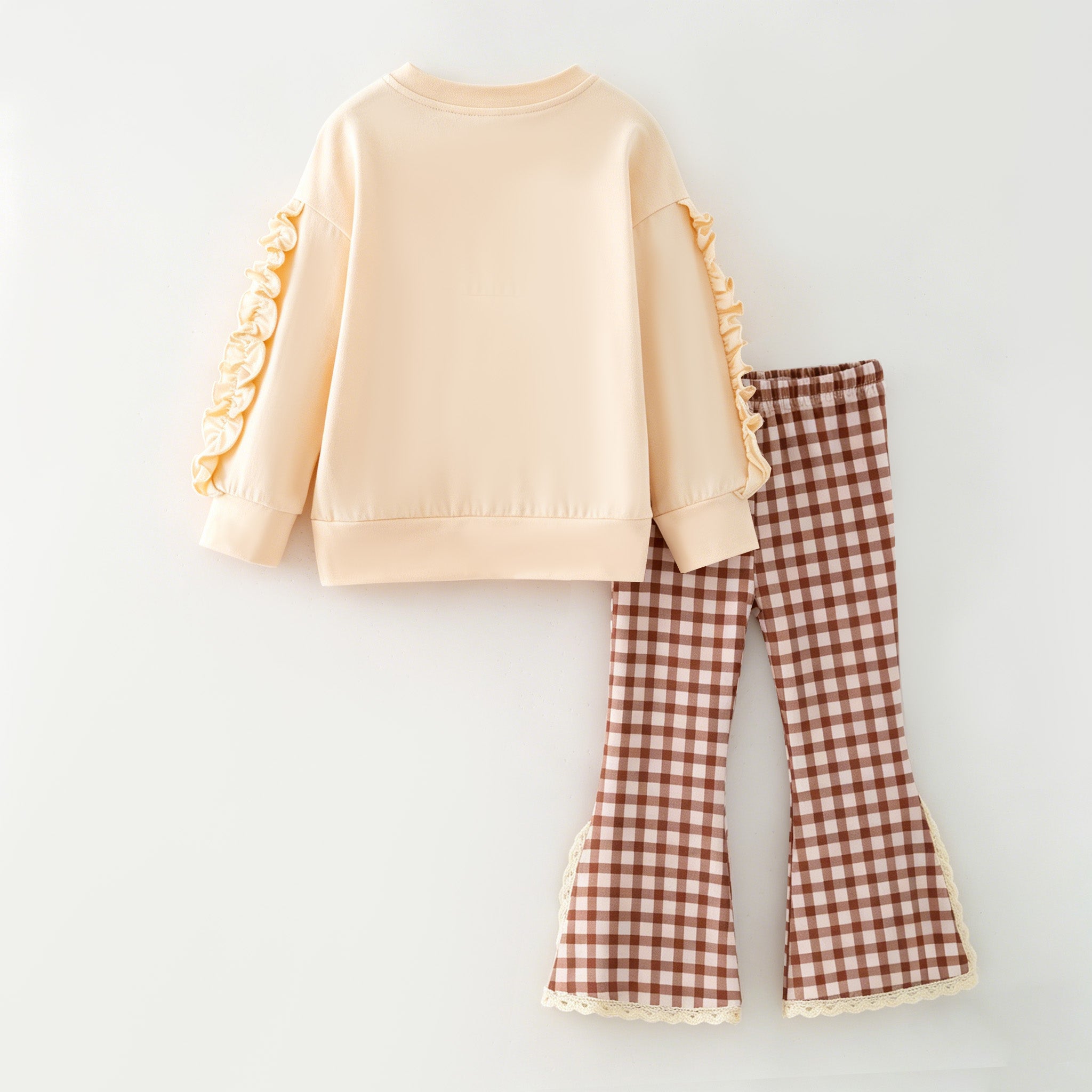 （In Stock）Girls Fall Bow Applique Ruffle Sweatshirt Set