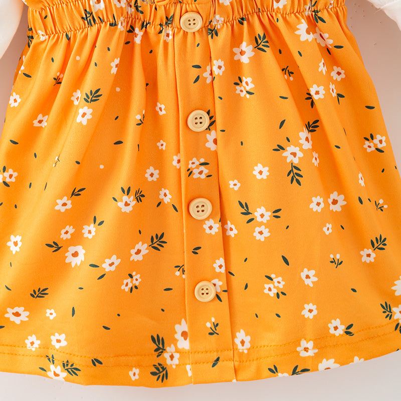 （In Stock）Girls Fall&Winter Floral Print Suspender Skirt Set