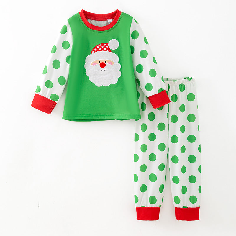 （In Stock）Girls Christmas Santa Claus Applique Pajamas