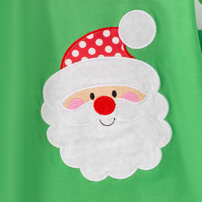 （In Stock）Girls Christmas Santa Claus Applique Pajamas