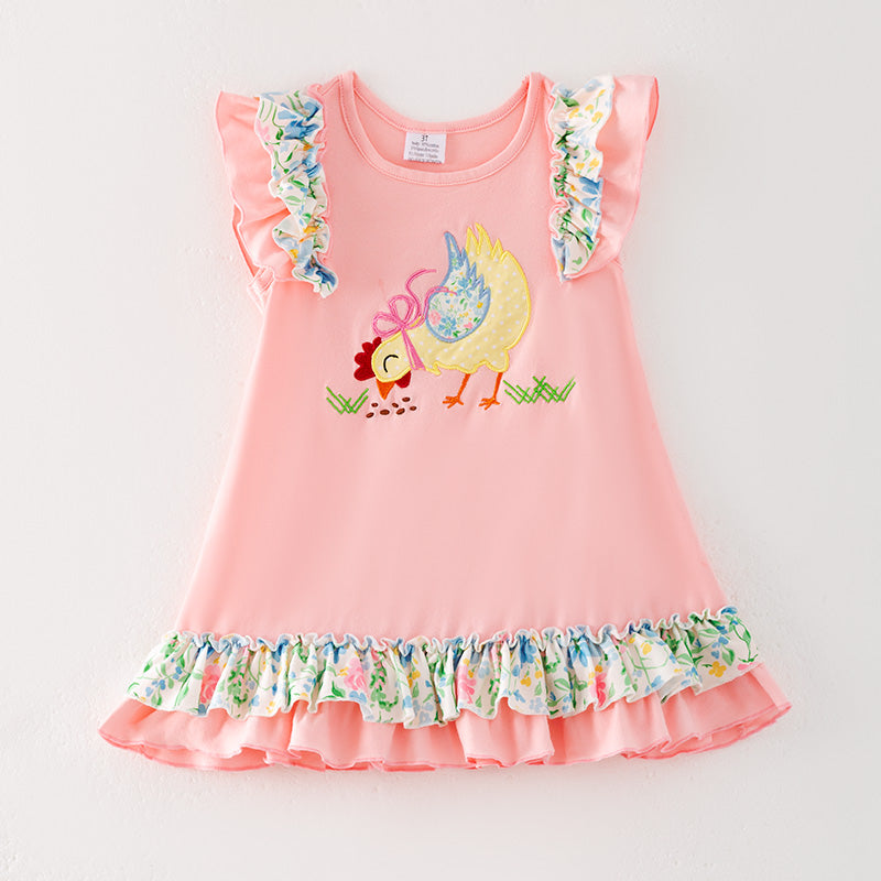（In Stock）Girls Spring and Summer Farm Chick Applique Dress