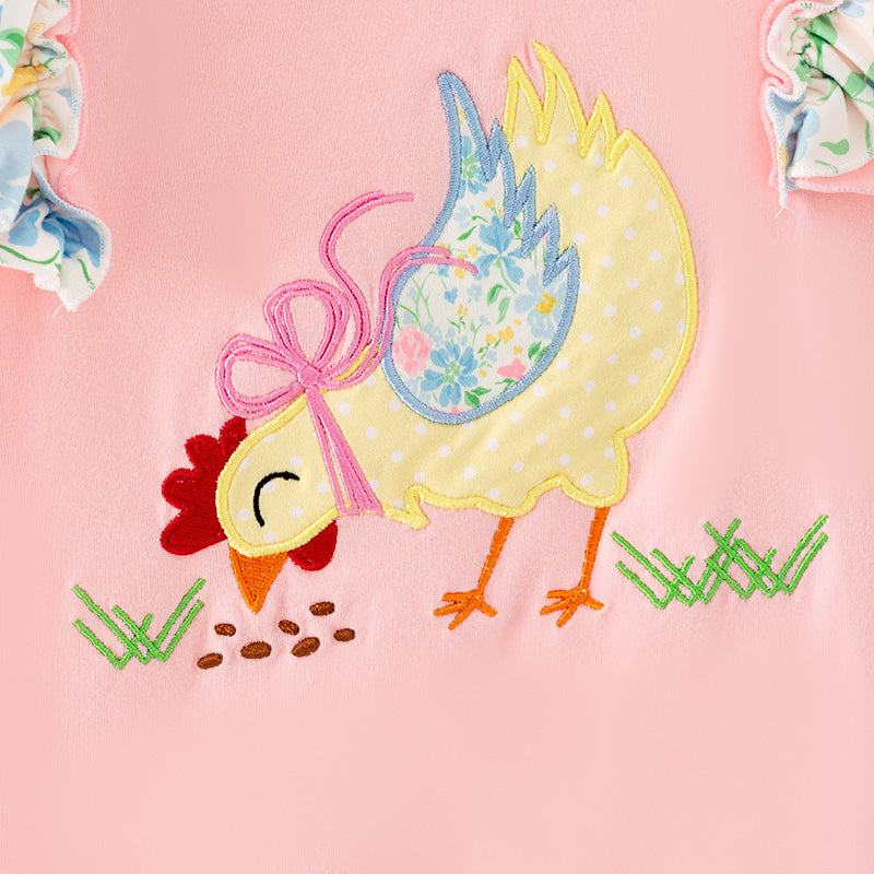 （In Stock）Girls Spring and Summer Farm Chick Applique Dress