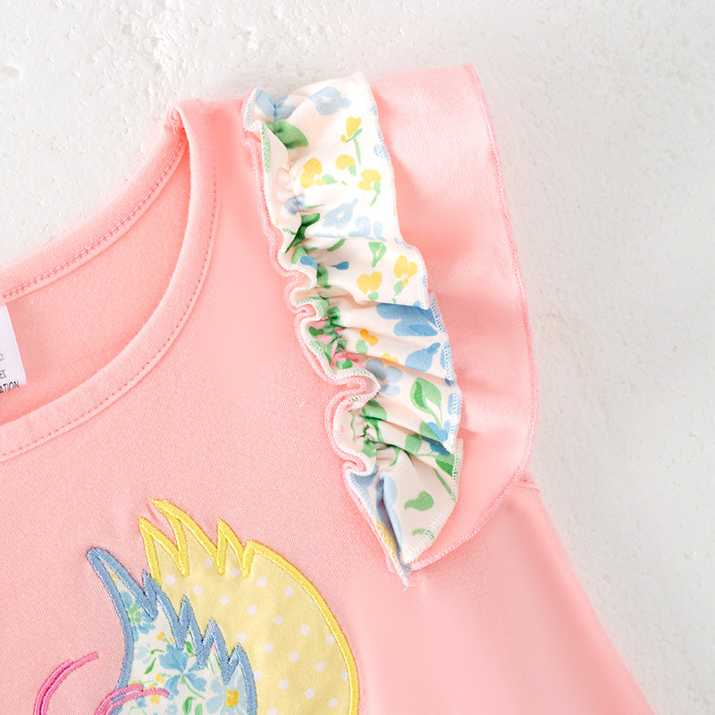 （In Stock）Girls Spring and Summer Farm Chick Applique Dress