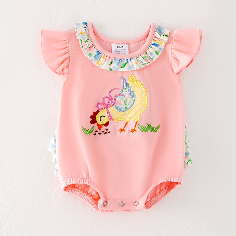 （In Stock）Toddler Girls Spring and Summer Farm Chick Applique Romper