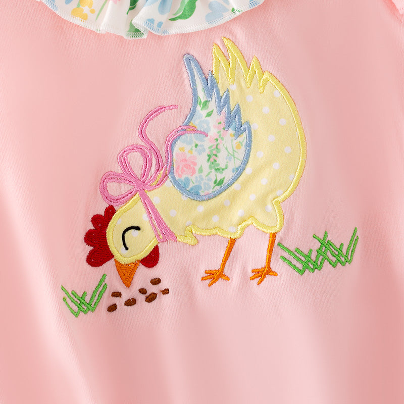 （In Stock）Toddler Girls Spring and Summer Farm Chick Applique Romper