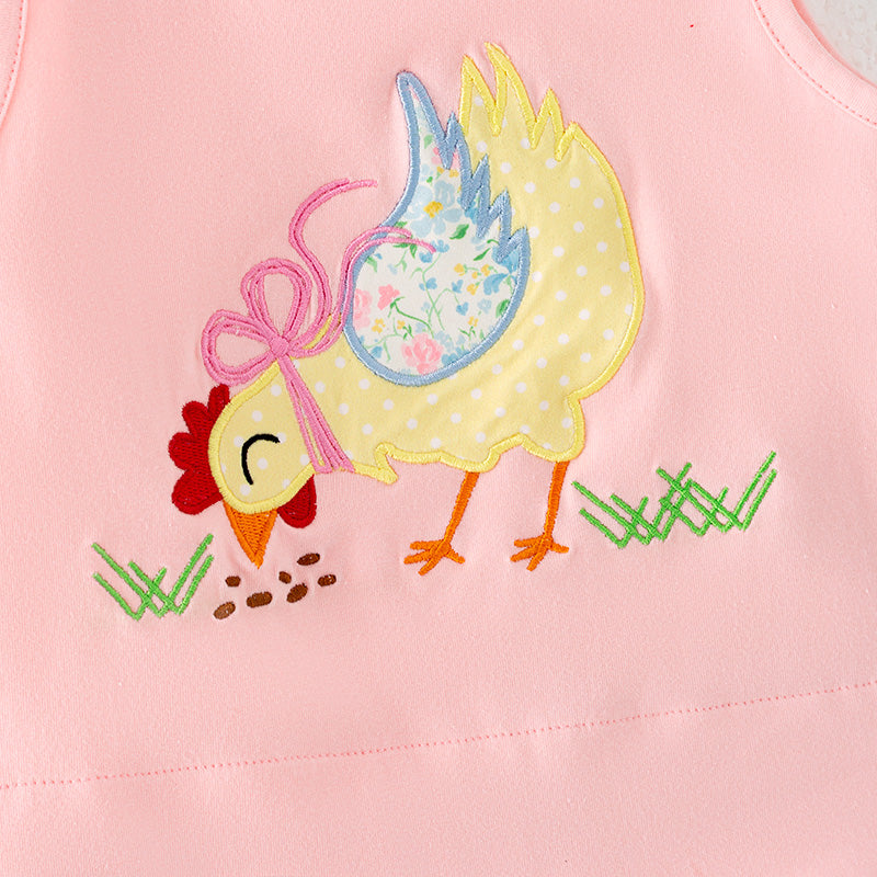 （In Stock）Girls Spring and Summer Farm Chick Applique Shorts Set