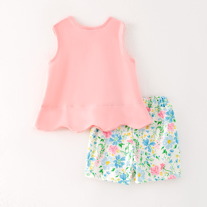 （In Stock）Girls Spring and Summer Farm Chick Applique Shorts Set