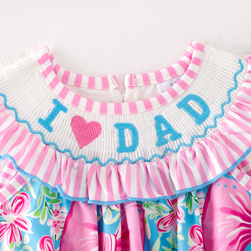 （Pre Order）Toddler Girls Spring and Summer I♥DAD Embroidery Smocked Romper