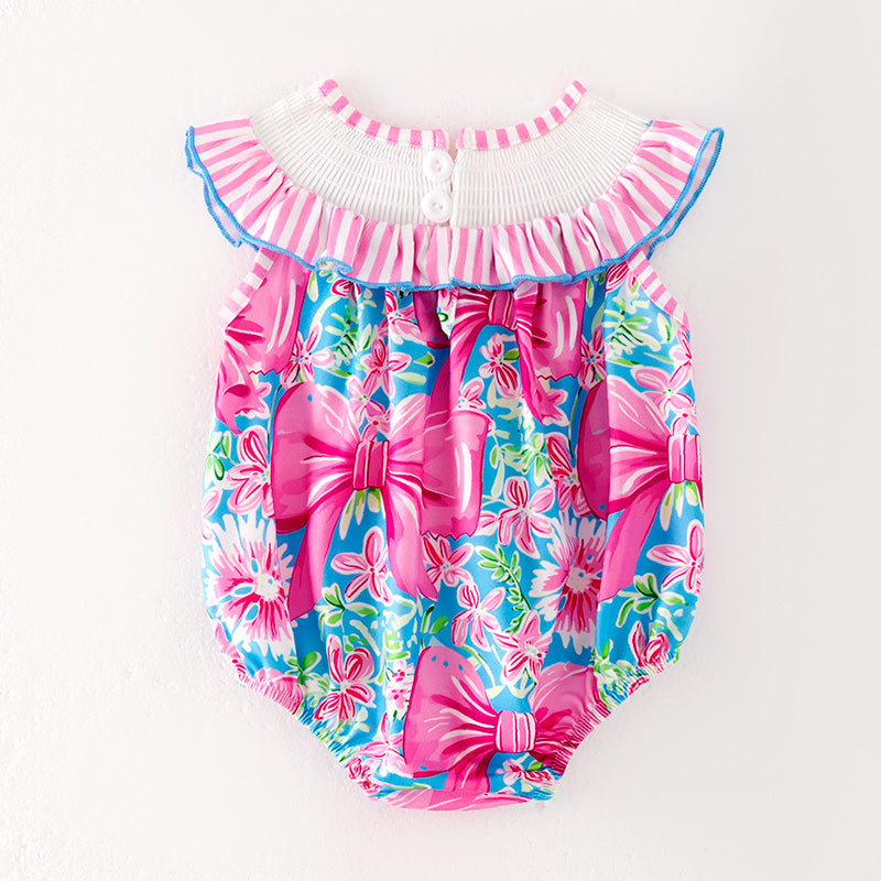 （Pre Order）Toddler Girls Spring and Summer I♥DAD Embroidery Smocked Romper
