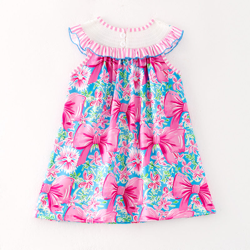 （In Stock）Girls Spring and Summer I♥DAD Embroidery Smocked Dress