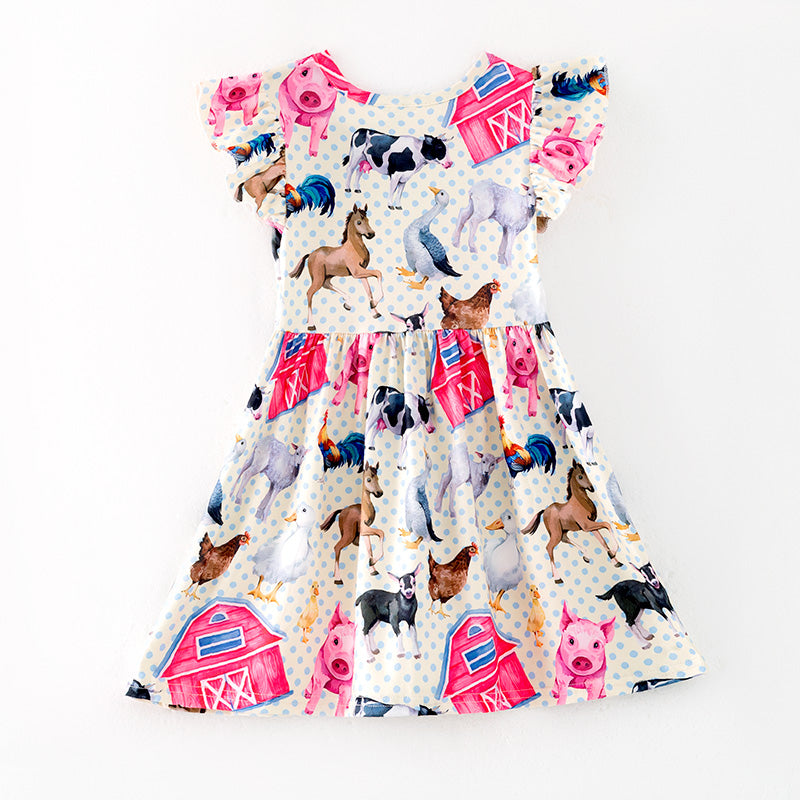 （In Stock）Girls Spring and Summer Farm Print Dress