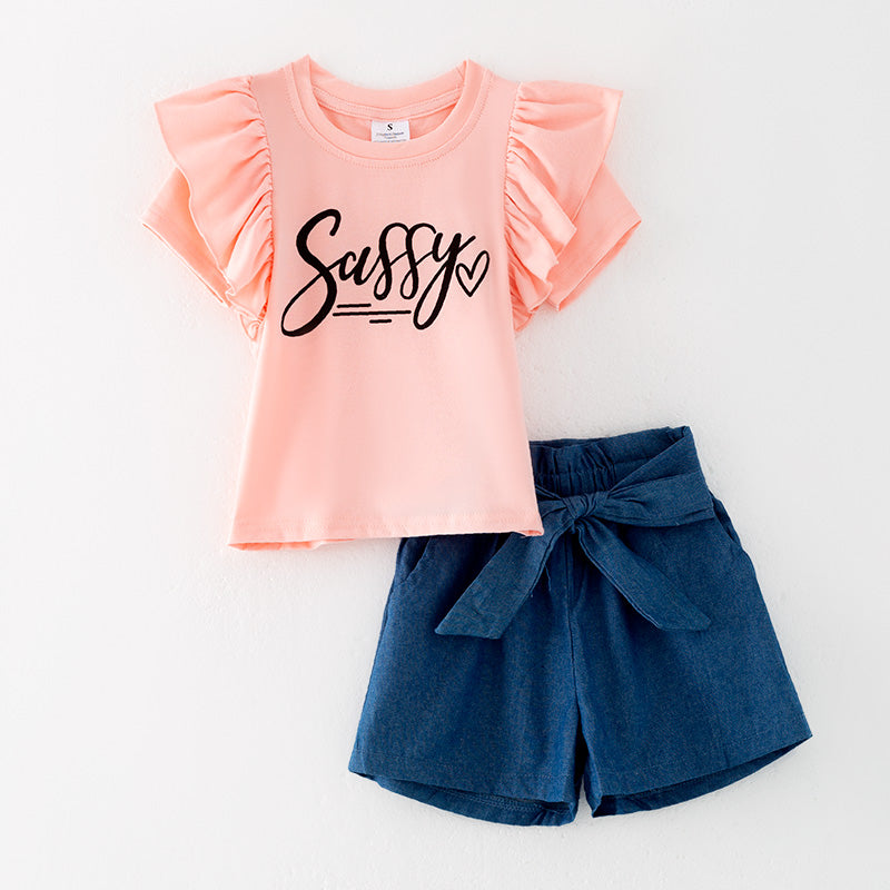 （In Stock）Girls Spring and Summer Sassy Print Shorts Set