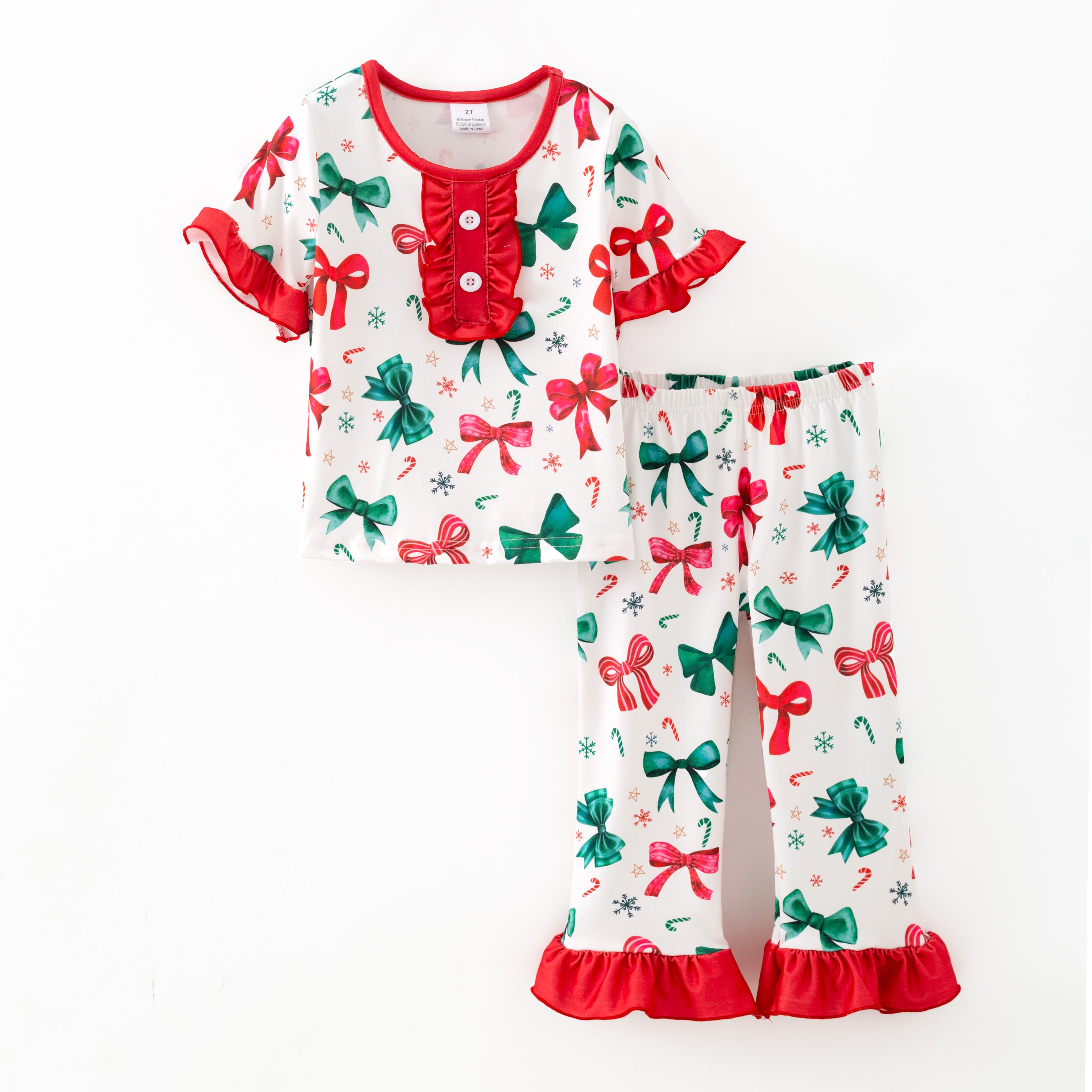 （Pre Order,Prepack Zone）Girls Christmas Bow Print Set&Pajamas（Mix Size）
