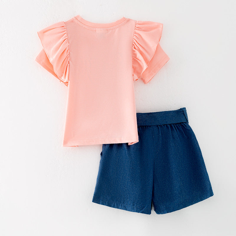 （In Stock）Girls Spring and Summer Sassy Print Shorts Set