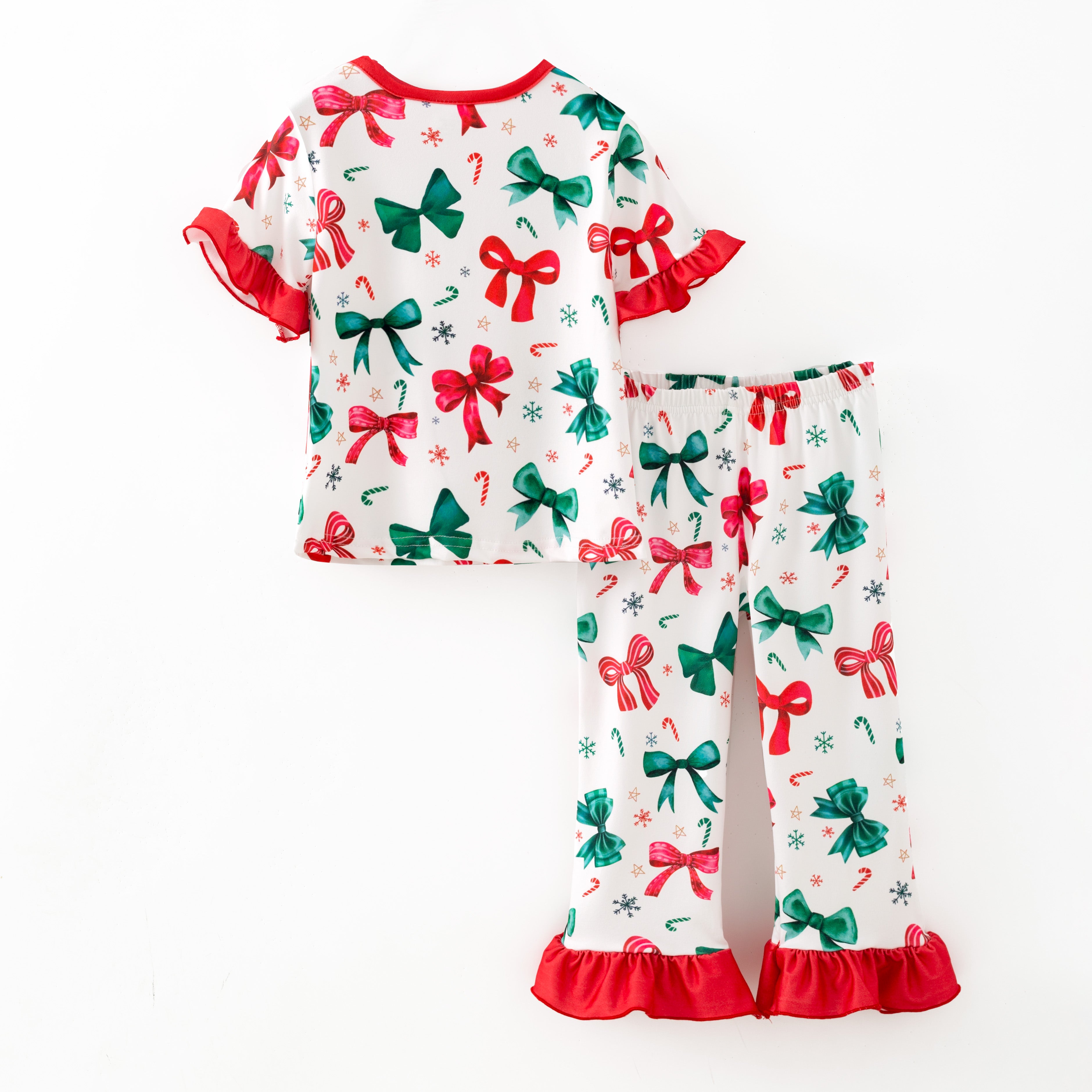 （Pre Order,Prepack Zone）Girls Christmas Bow Print Set&Pajamas（Mix Size）