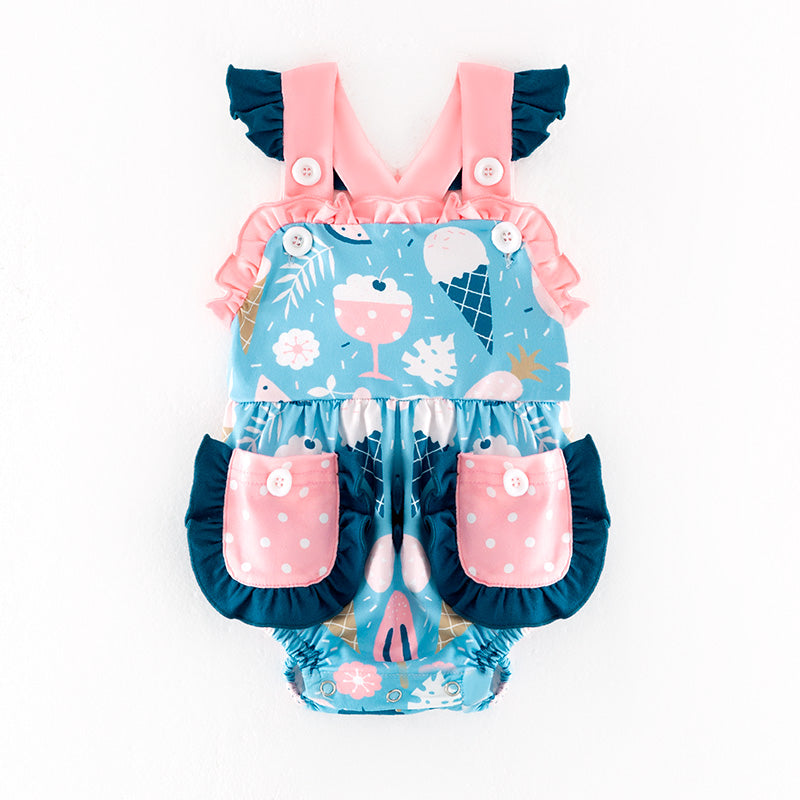 （In Stock）Toddler Girls Spring and Summer Ice Cream Print Romper