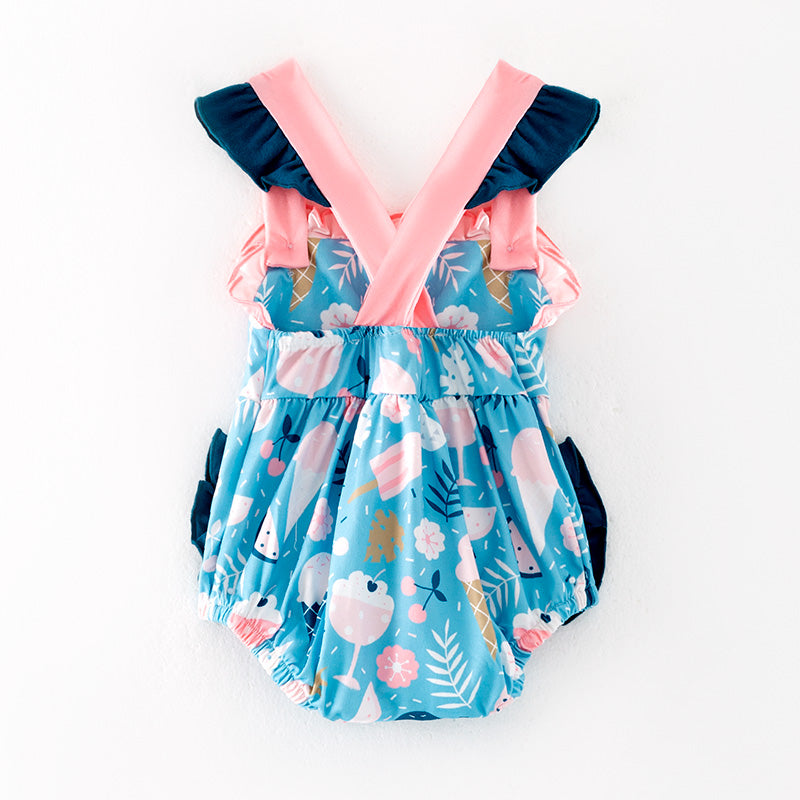 （In Stock）Toddler Girls Spring and Summer Ice Cream Print Romper