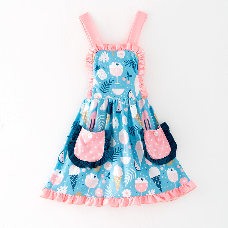 （In Stock）Girls Spring and Summer Ice Cream Print Slip Dress