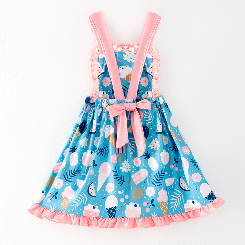 （In Stock）Girls Spring and Summer Ice Cream Print Slip Dress