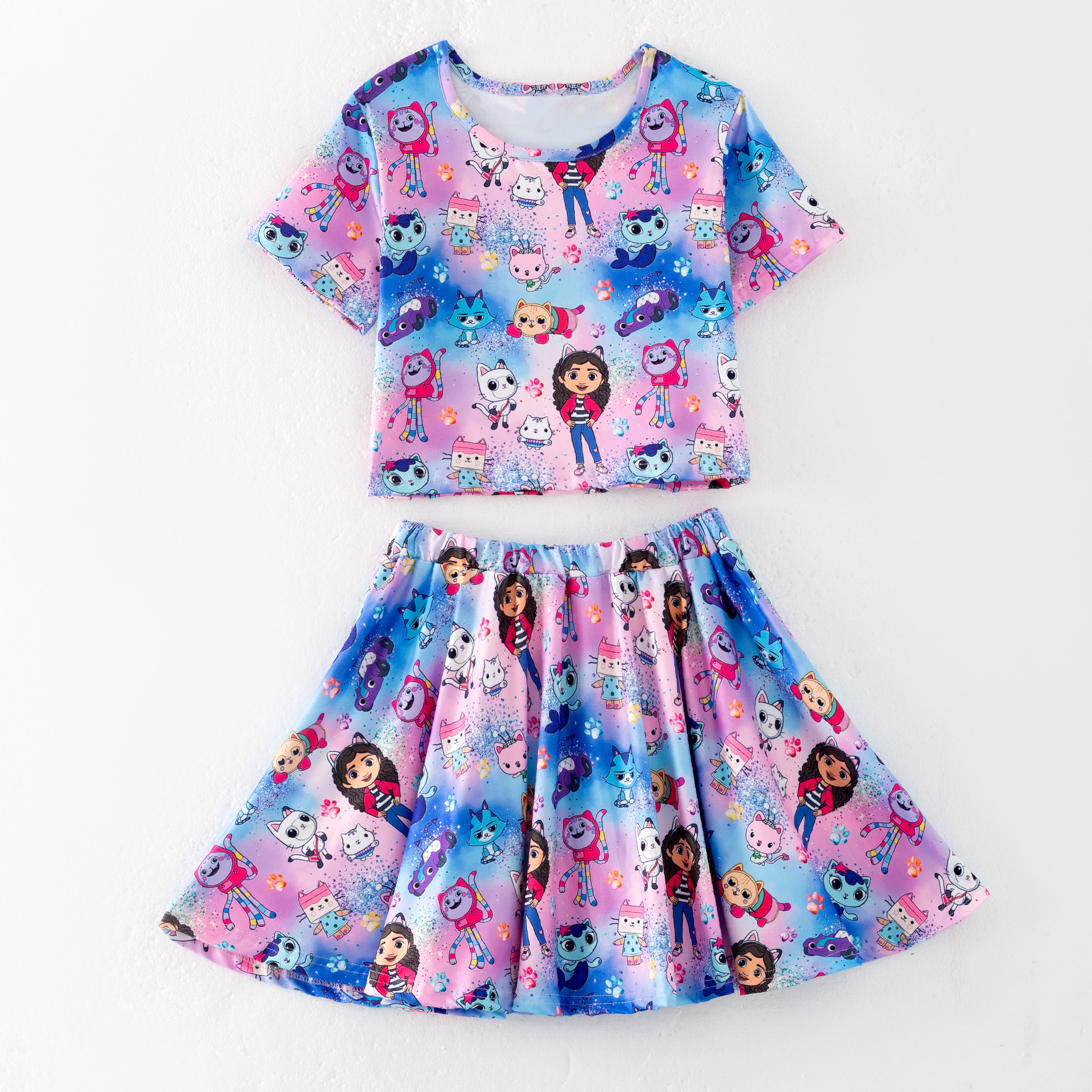 （Pre Order）Girls Spring and Summer Cartoon Print Skirt Set