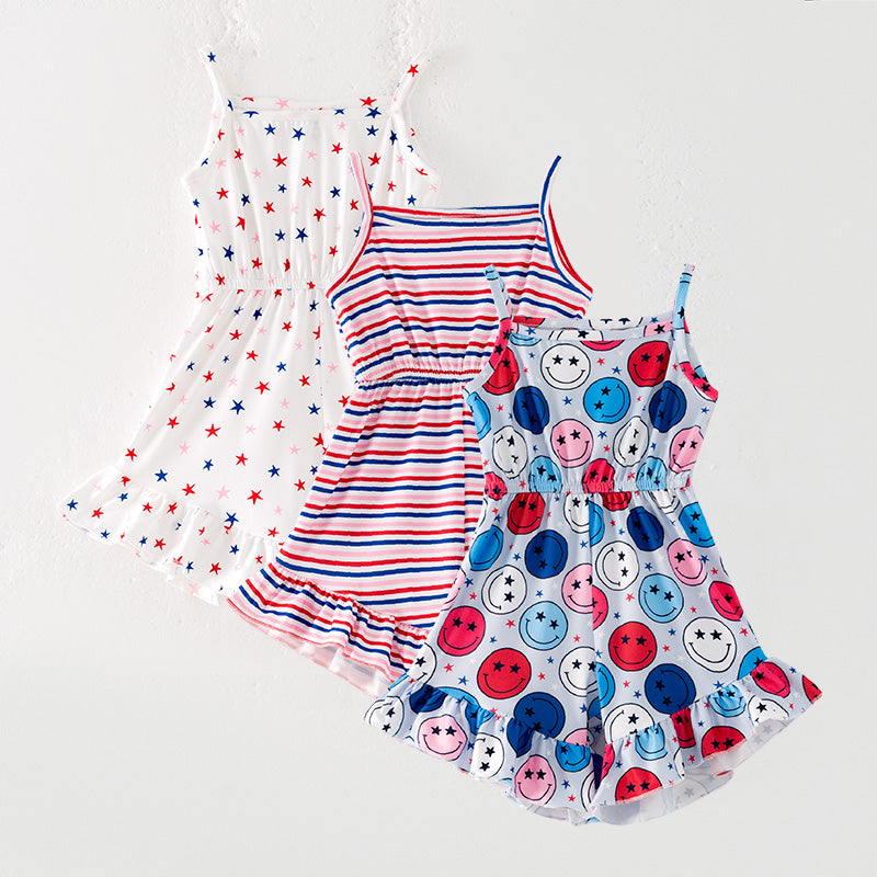 （In Stock）Girls Patriotic Print Jumpsuit 3 Pcs