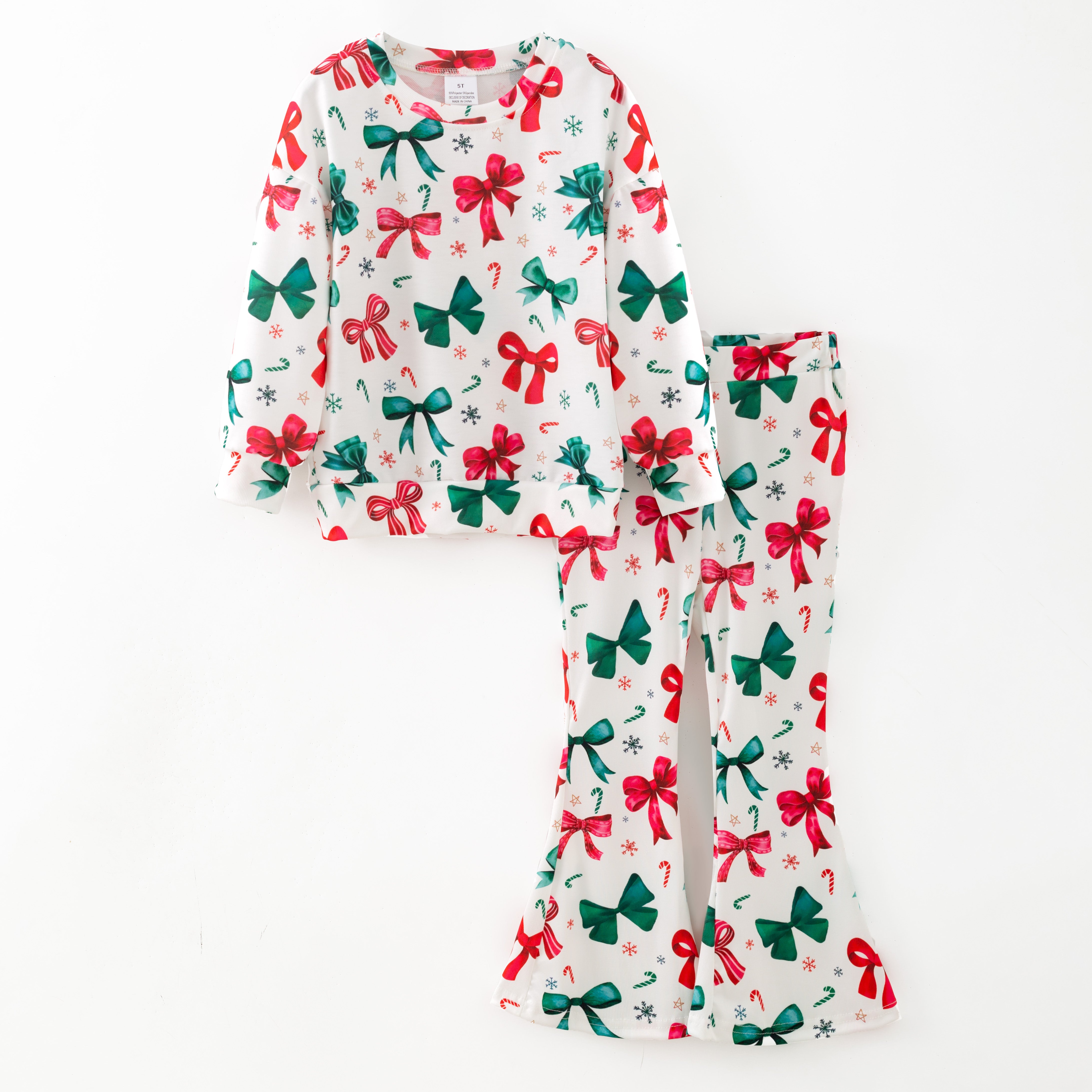 （Pre Order,Prepack Zone）Girls Christmas Bow Print Set&Pajamas（Mix Size）