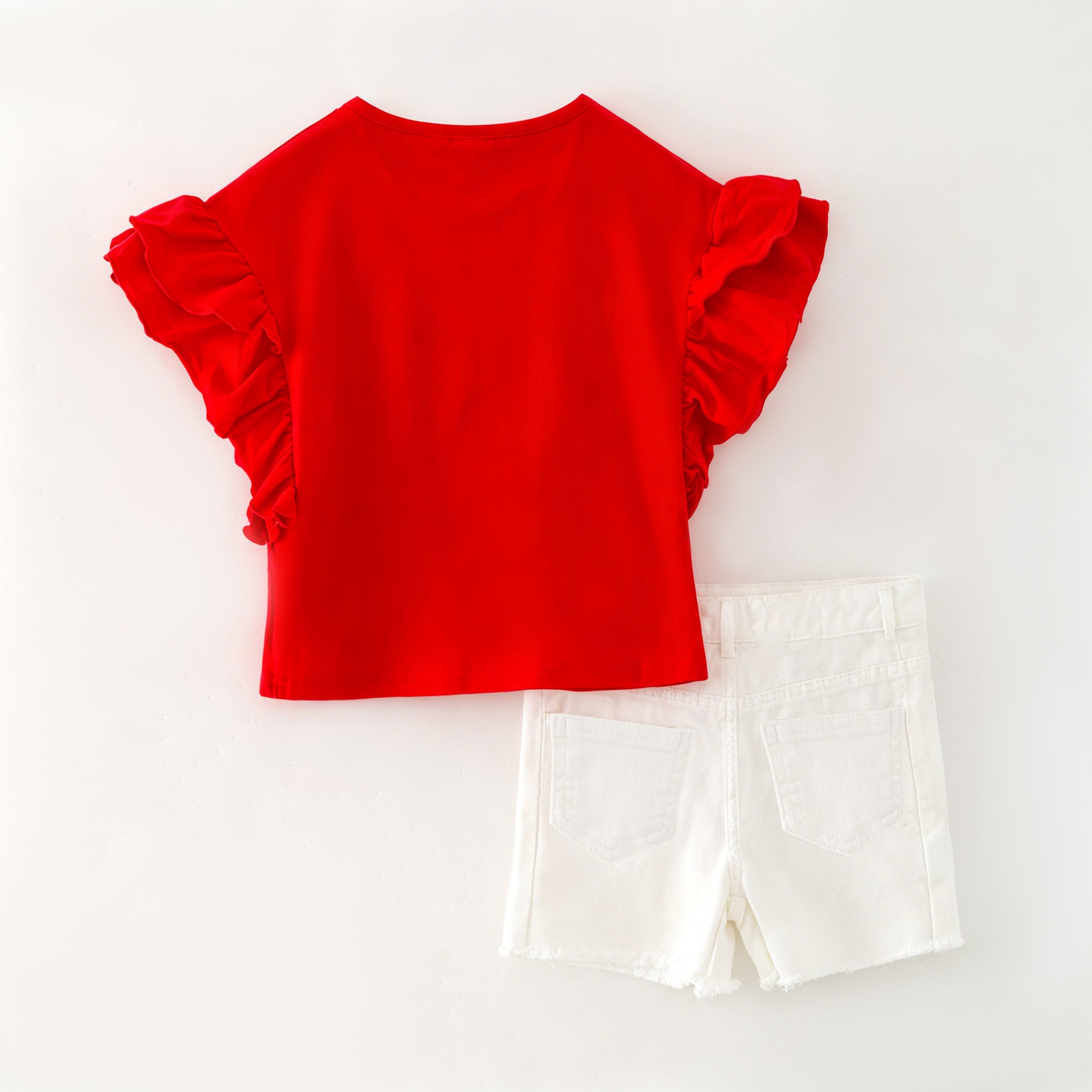 （In Stock）Girls Patriotic USA Sequin Denim Shorts Set