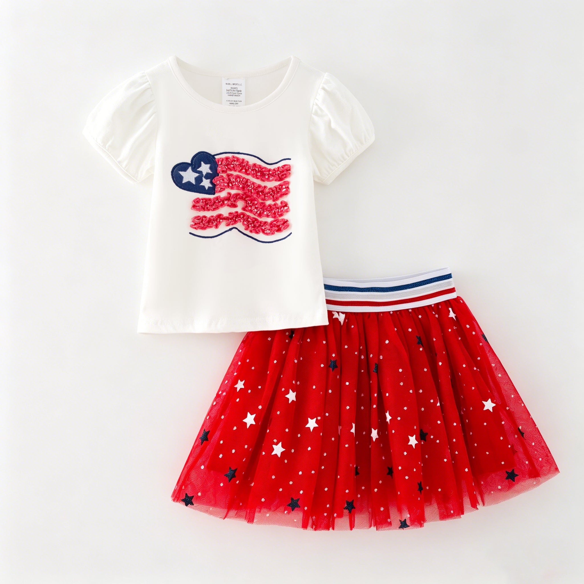 （IN STOCK）Girls Summer Patriotic Applique Tulle Skirt Set