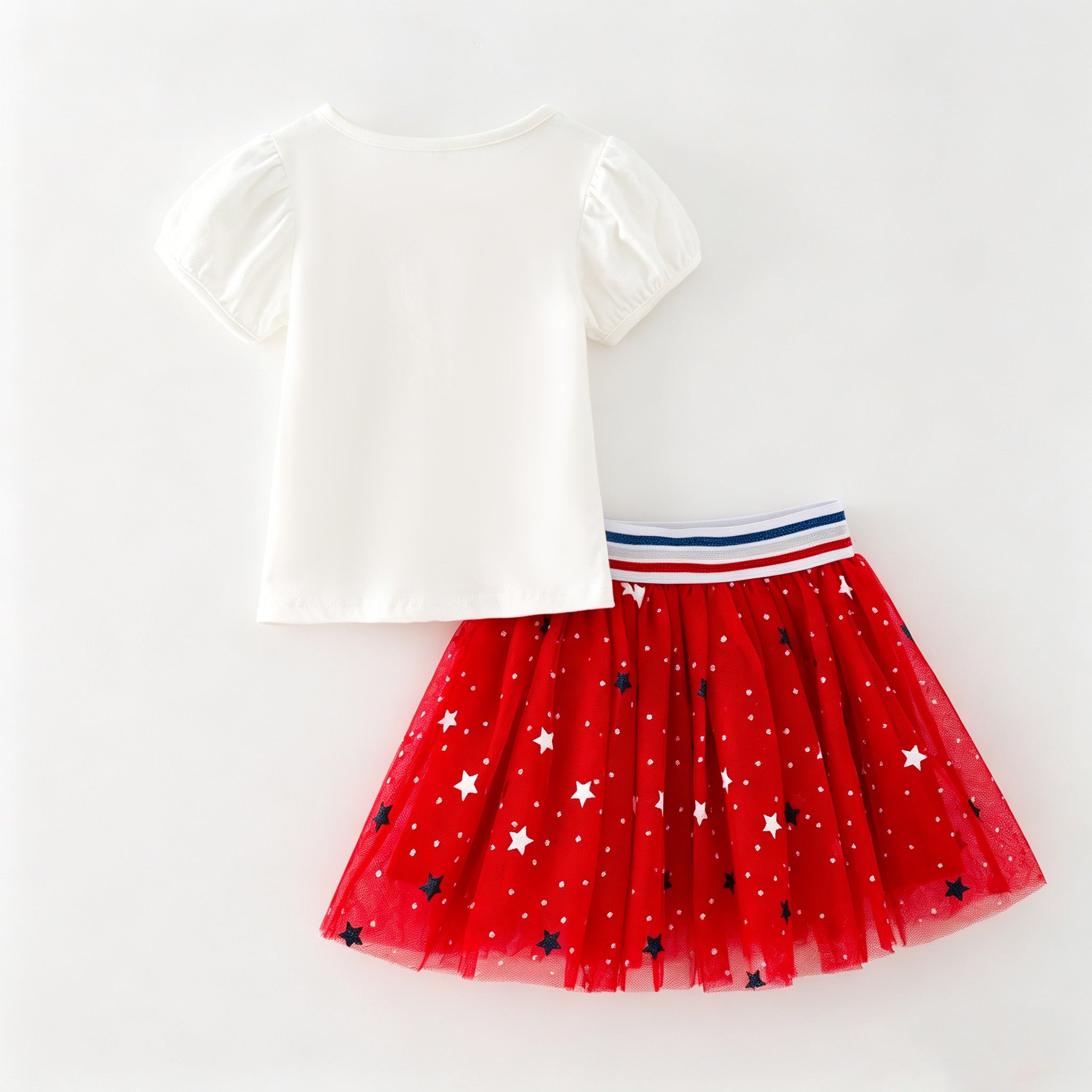 （IN STOCK）Girls Summer Patriotic Applique Tulle Skirt Set
