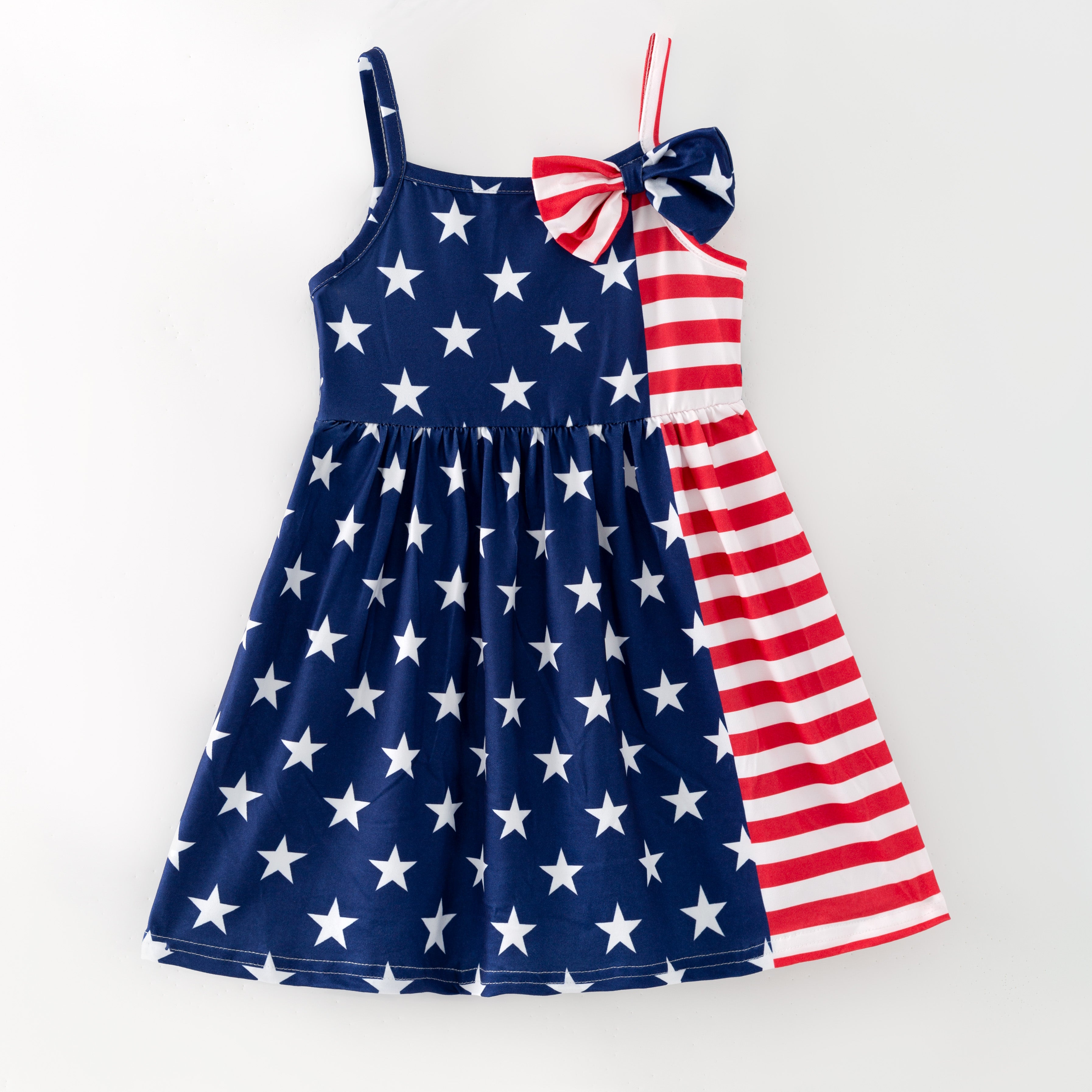 （In Stock）Girls Summer Patriotic Print Slip Dress