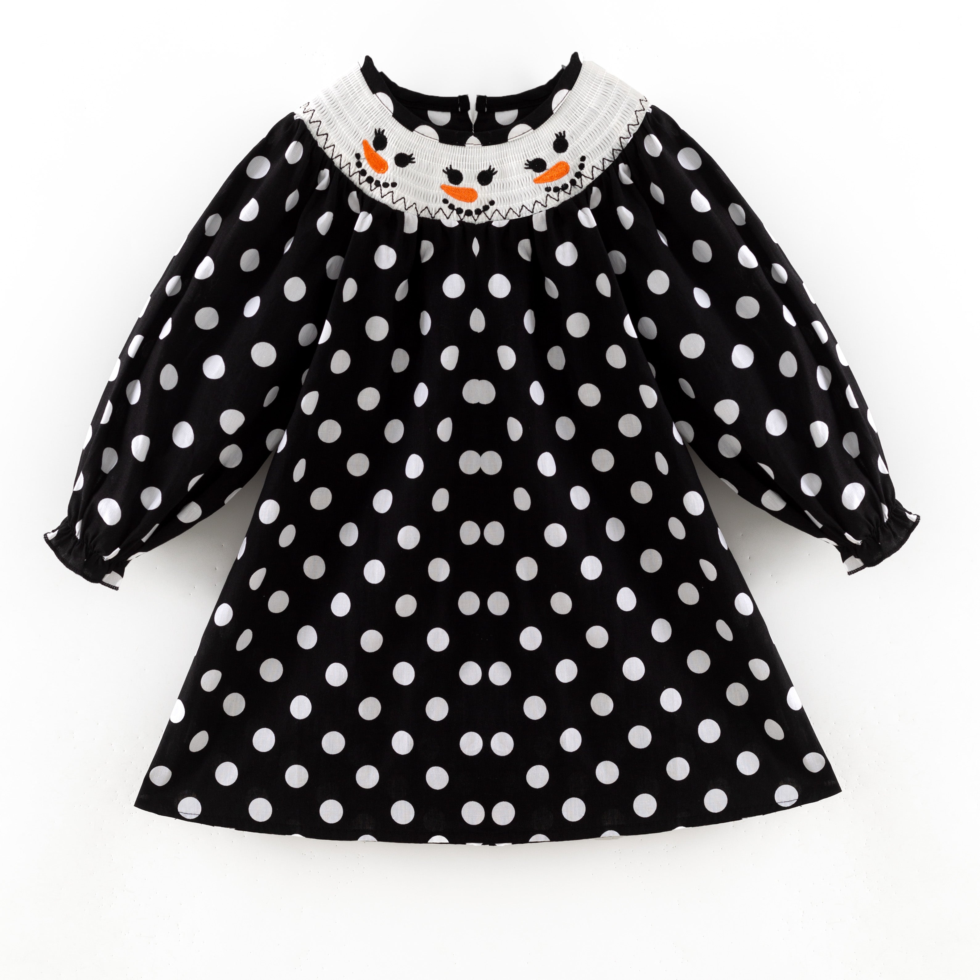 （In Stock）Girls Christmas Snowman Embroidery Smocked Dress
