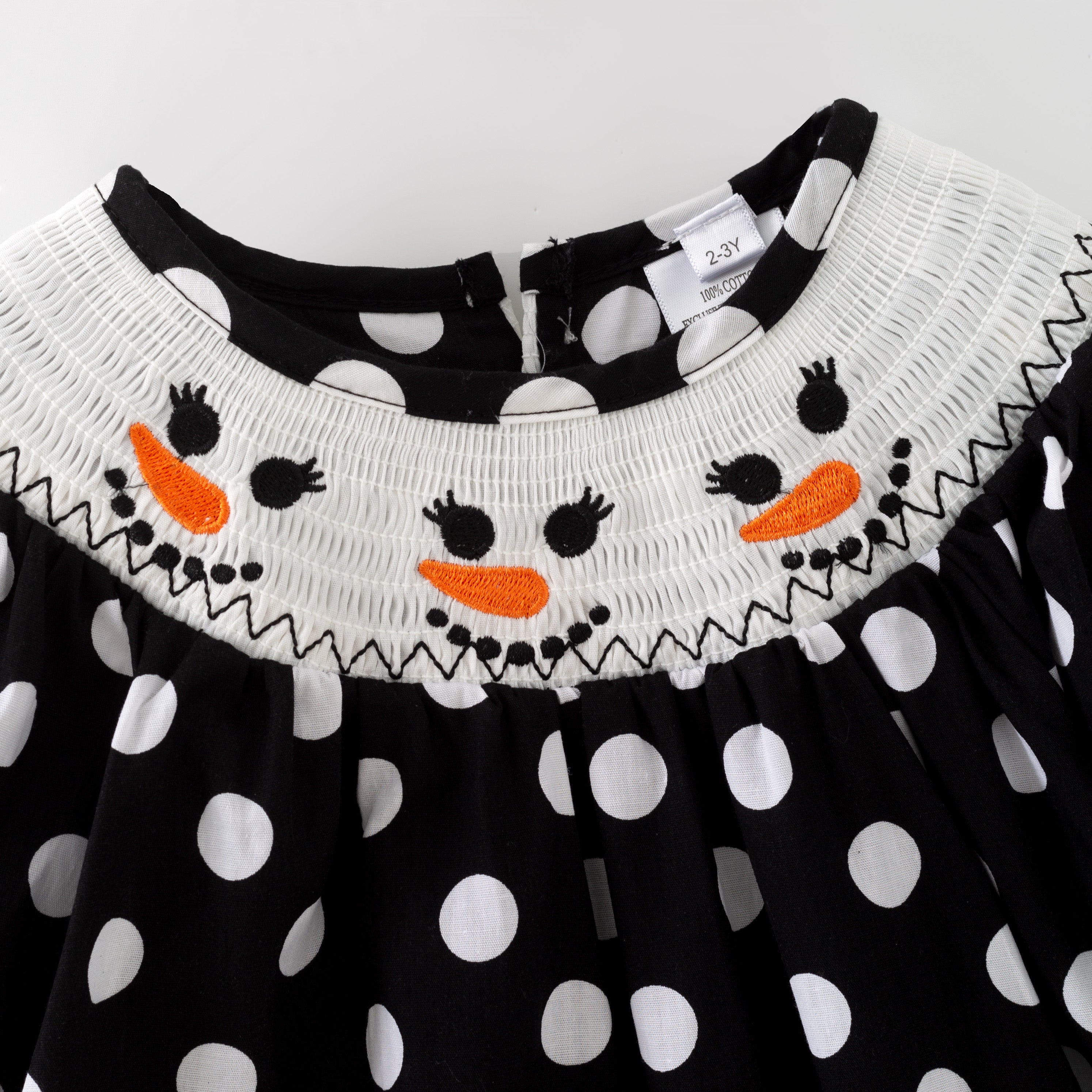 （In Stock）Girls Christmas Snowman Embroidery Smocked Dress