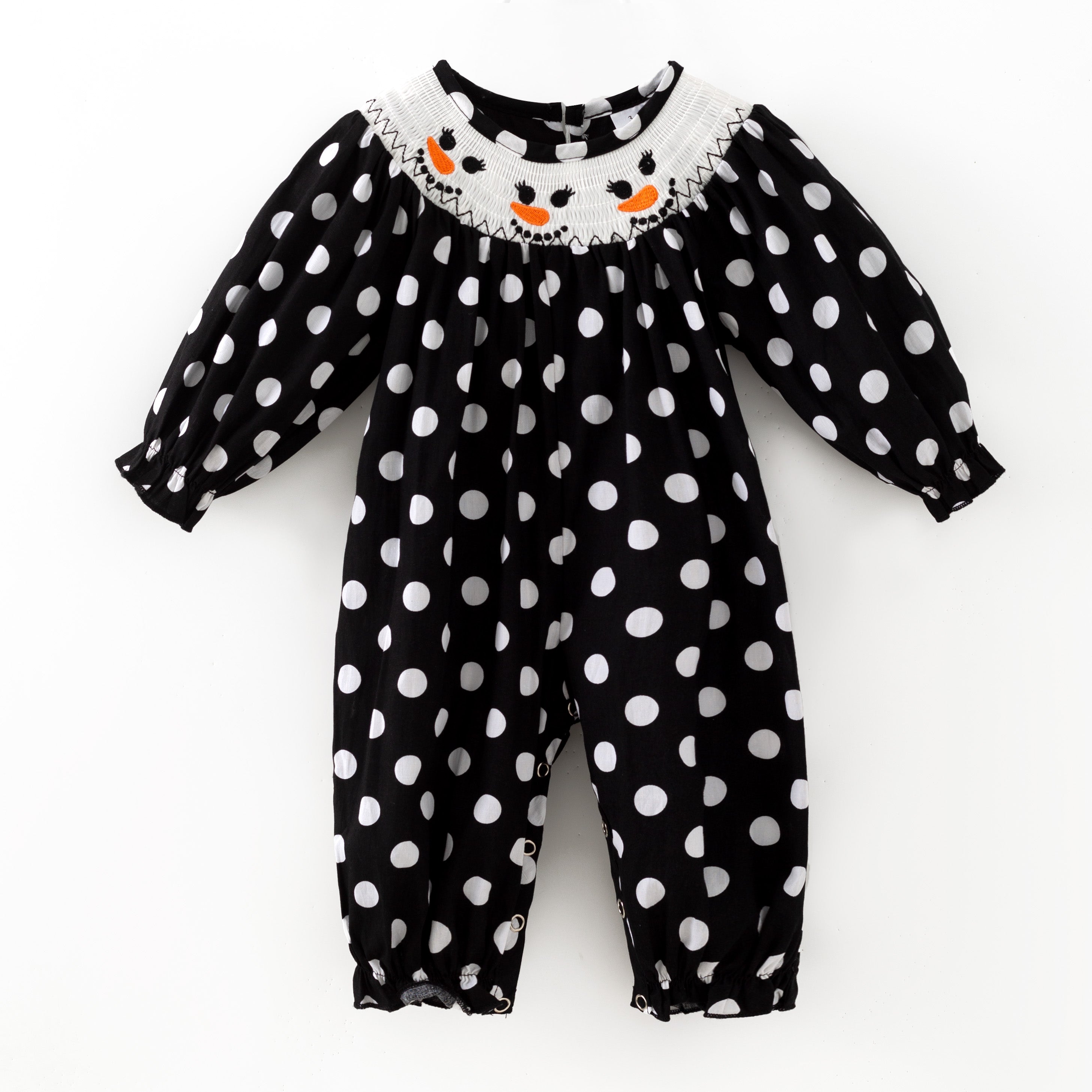 （In Stock）Toddler Girls Christmas Snowman Embroidery Smocked Romper