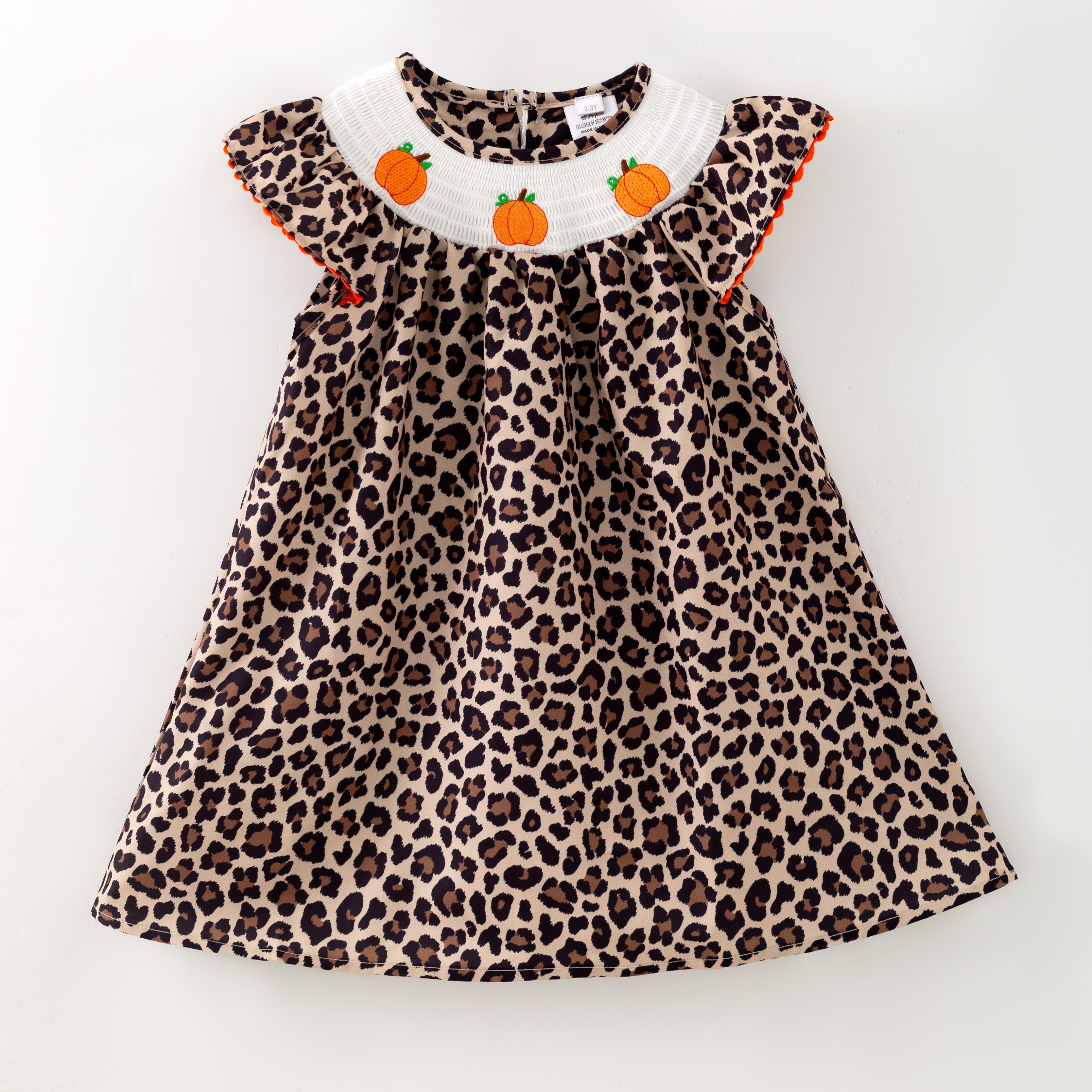 （In Stock）Girls Thanksgiving Pumpkin Embroidery Smocked Dress
