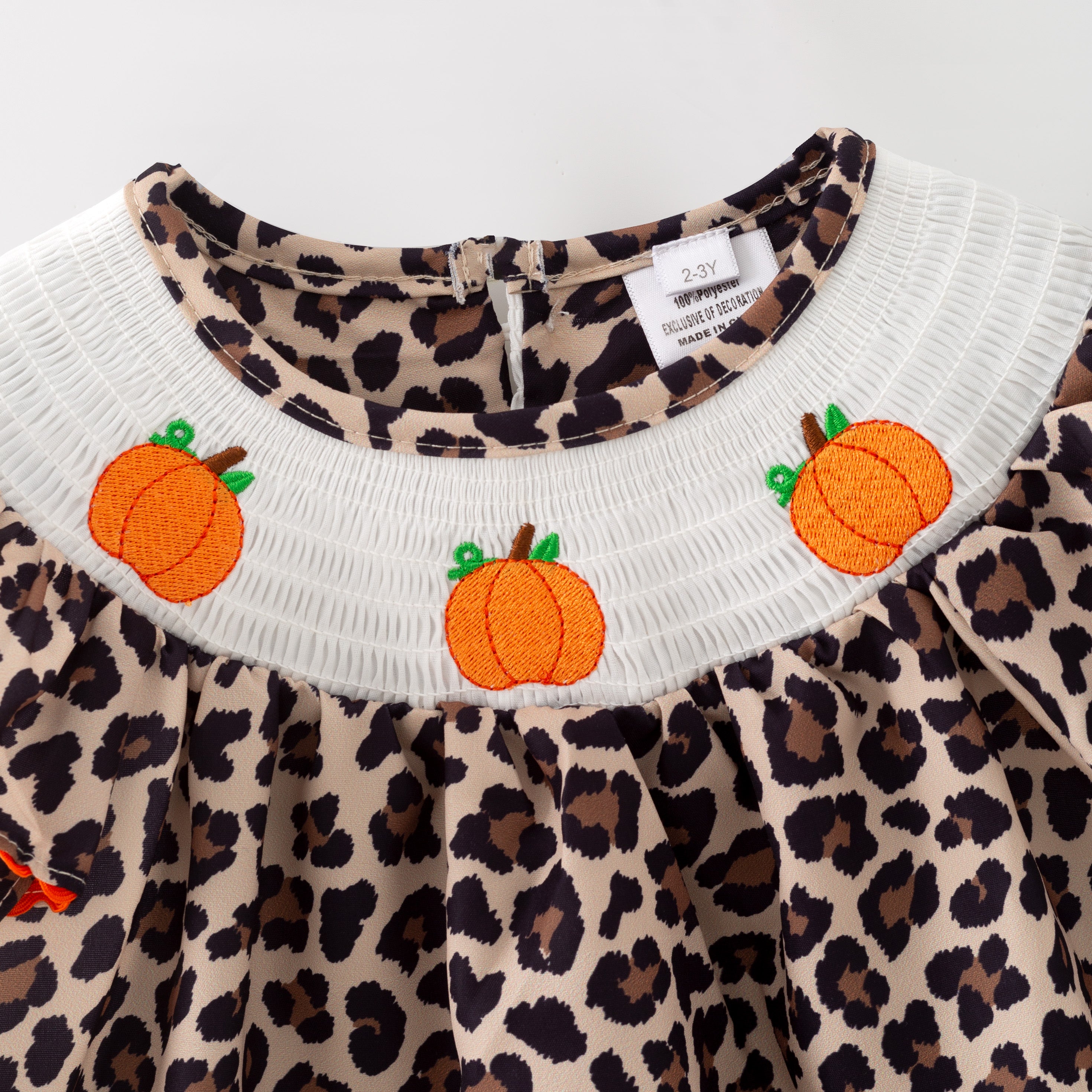 （In Stock）Girls Thanksgiving Pumpkin Embroidery Smocked Dress