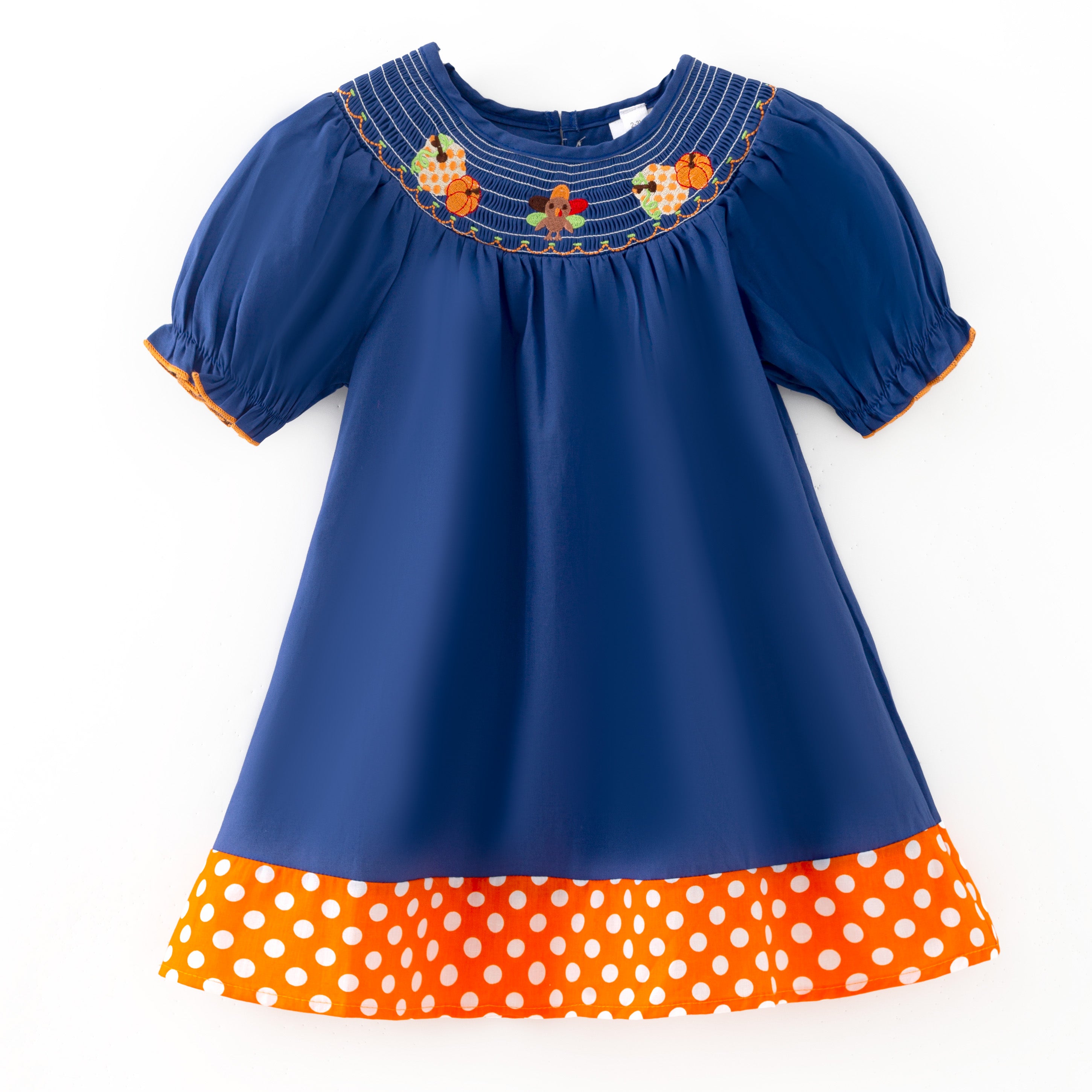 （In Stock）Girls Thanksgiving Turkey Embroidery Smocked Dress