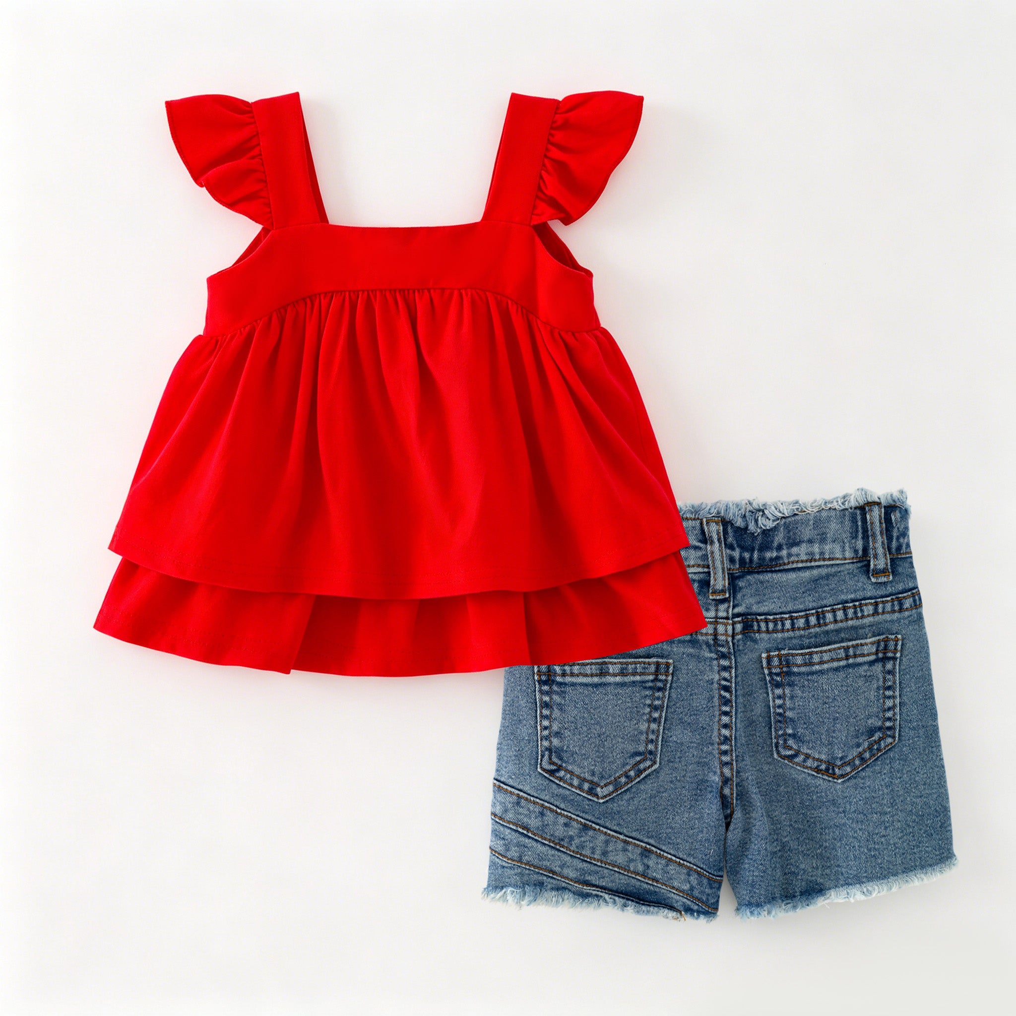 （In Stock）Girls Summer Patriotic Denim Shorts Set