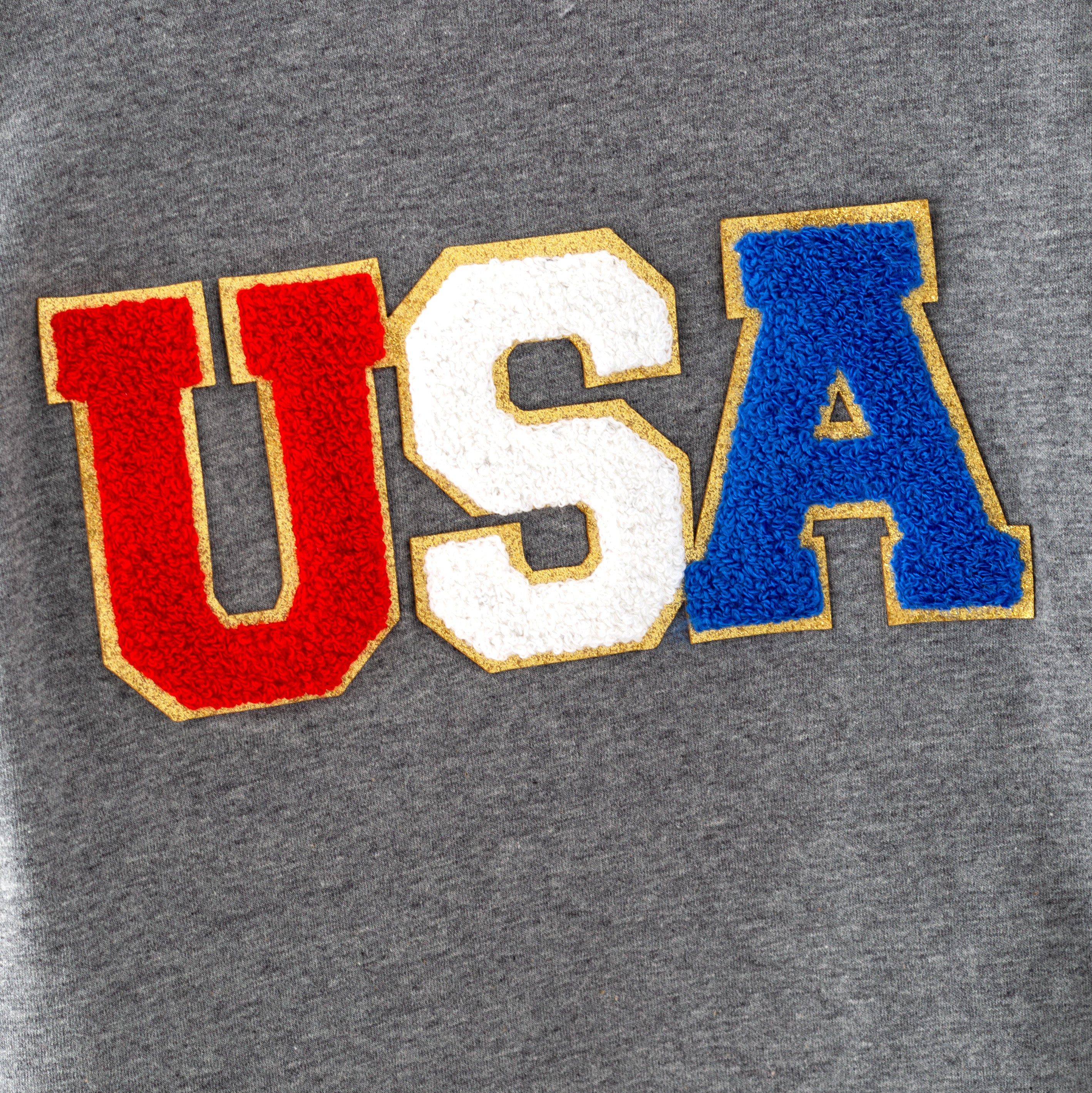 （In Stock）Mommy&Me Summer Patriotic Chenille Patches Grey Top
