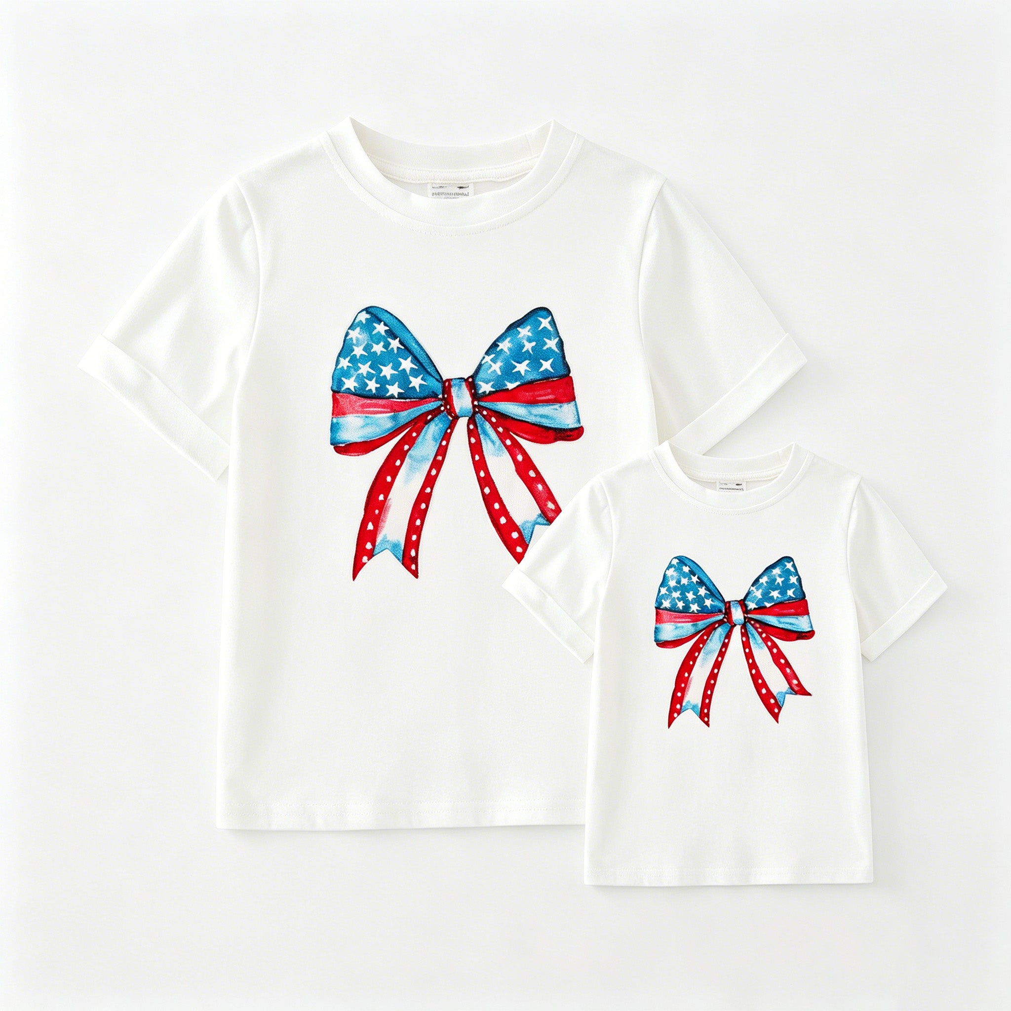（In Stock）Mommy&Me Summer Patriotic Bow Print White Top
