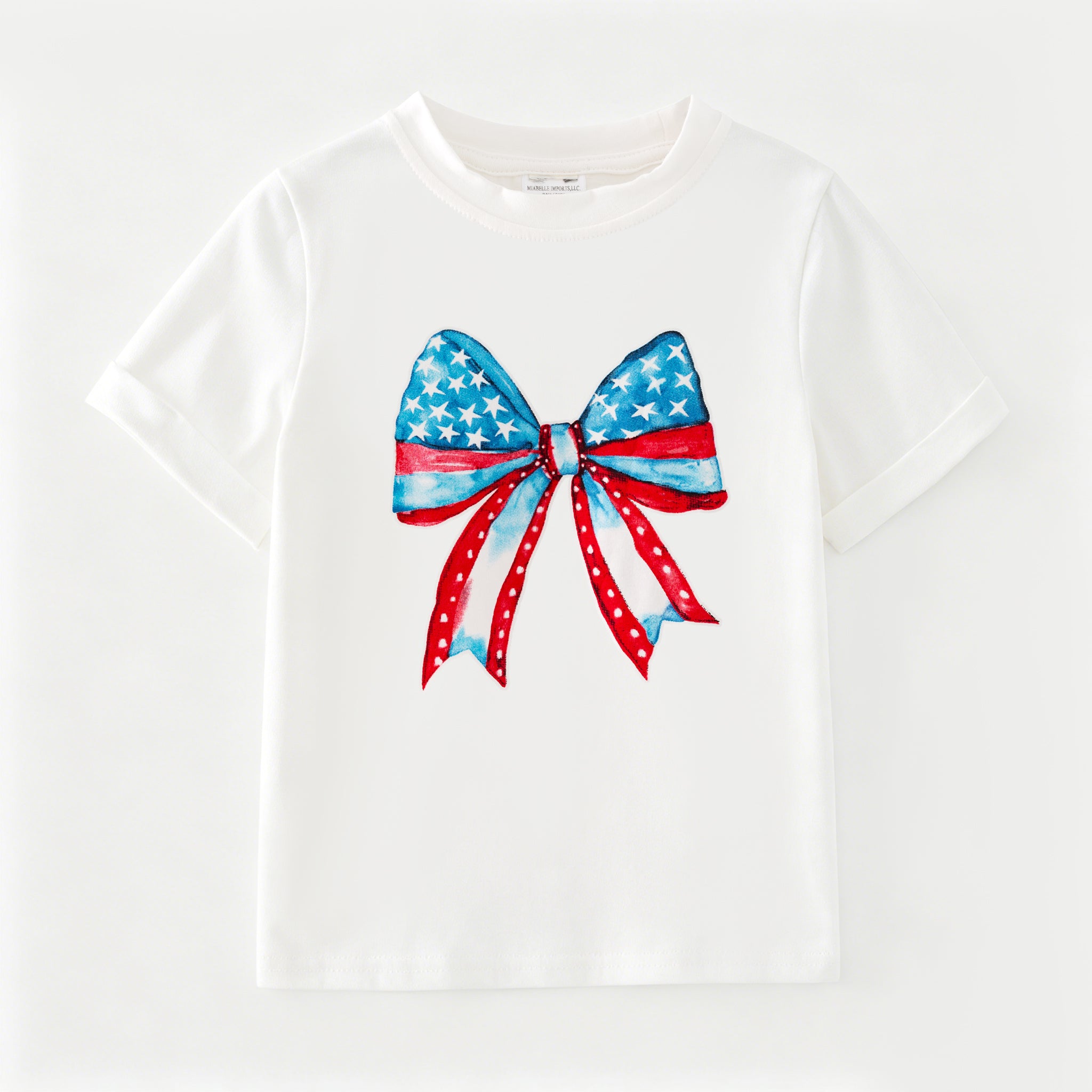 （In Stock）Mommy&Me Summer Patriotic Bow Print White Top