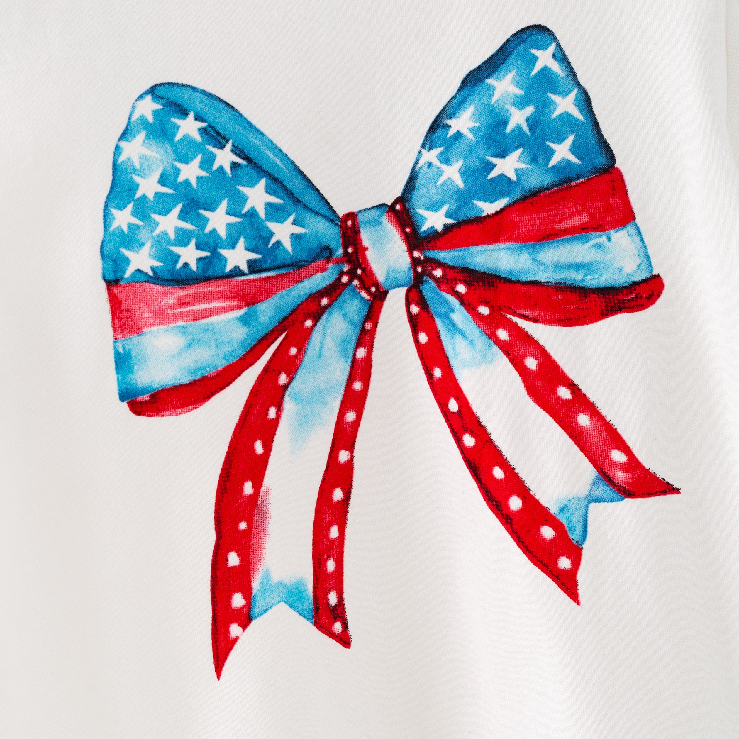 （In Stock）Mommy&Me Summer Patriotic Bow Print White Top