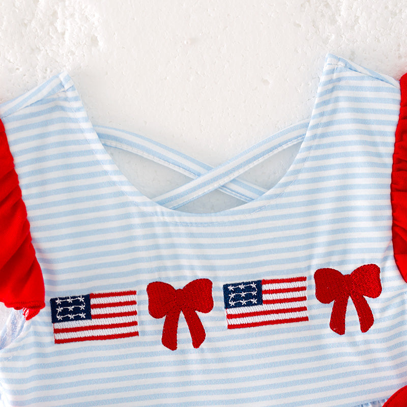 （In Stock）Girls Patriotic Embroidery Shorts Set