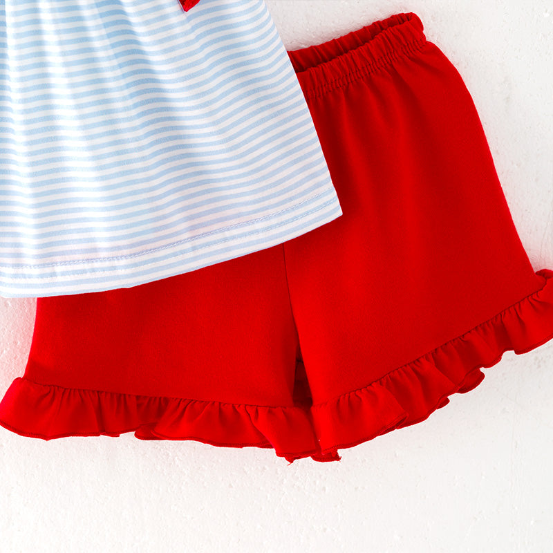 （In Stock）Girls Patriotic Embroidery Shorts Set