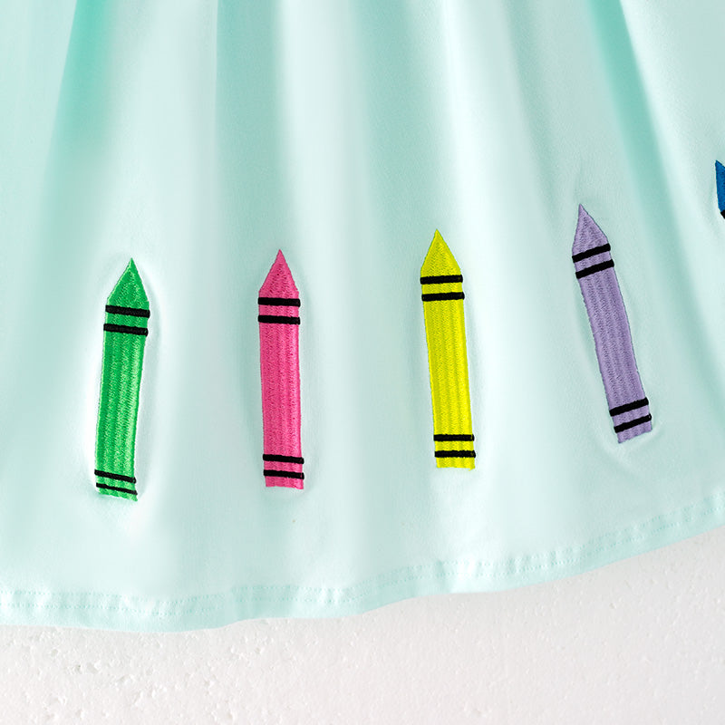（In Stock）Girls Back To School Crayon Embroidery Cotton Dress