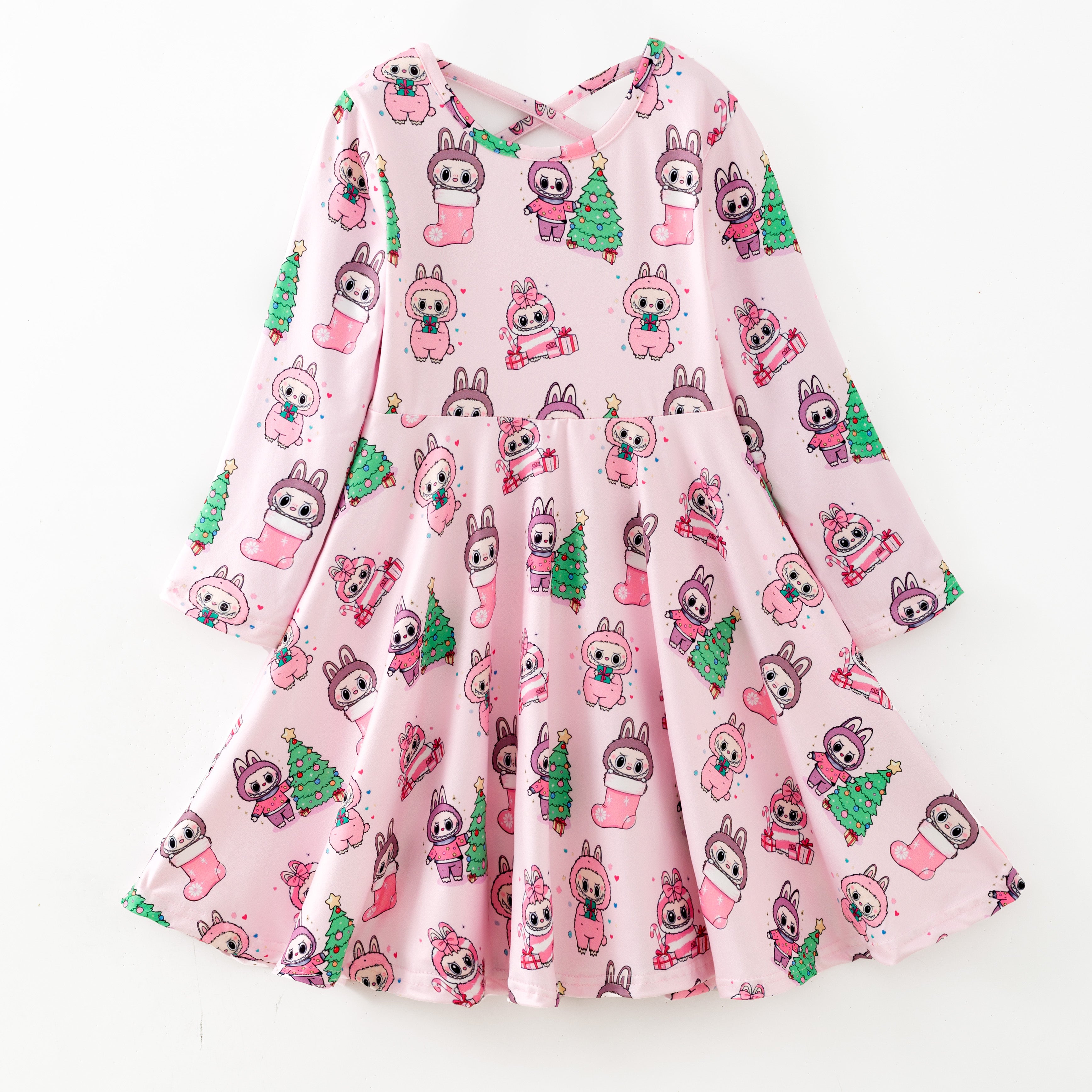 （Pre Order,Prepack Zone）Girls Christmas Cartoon Print Dress（Mix Size）