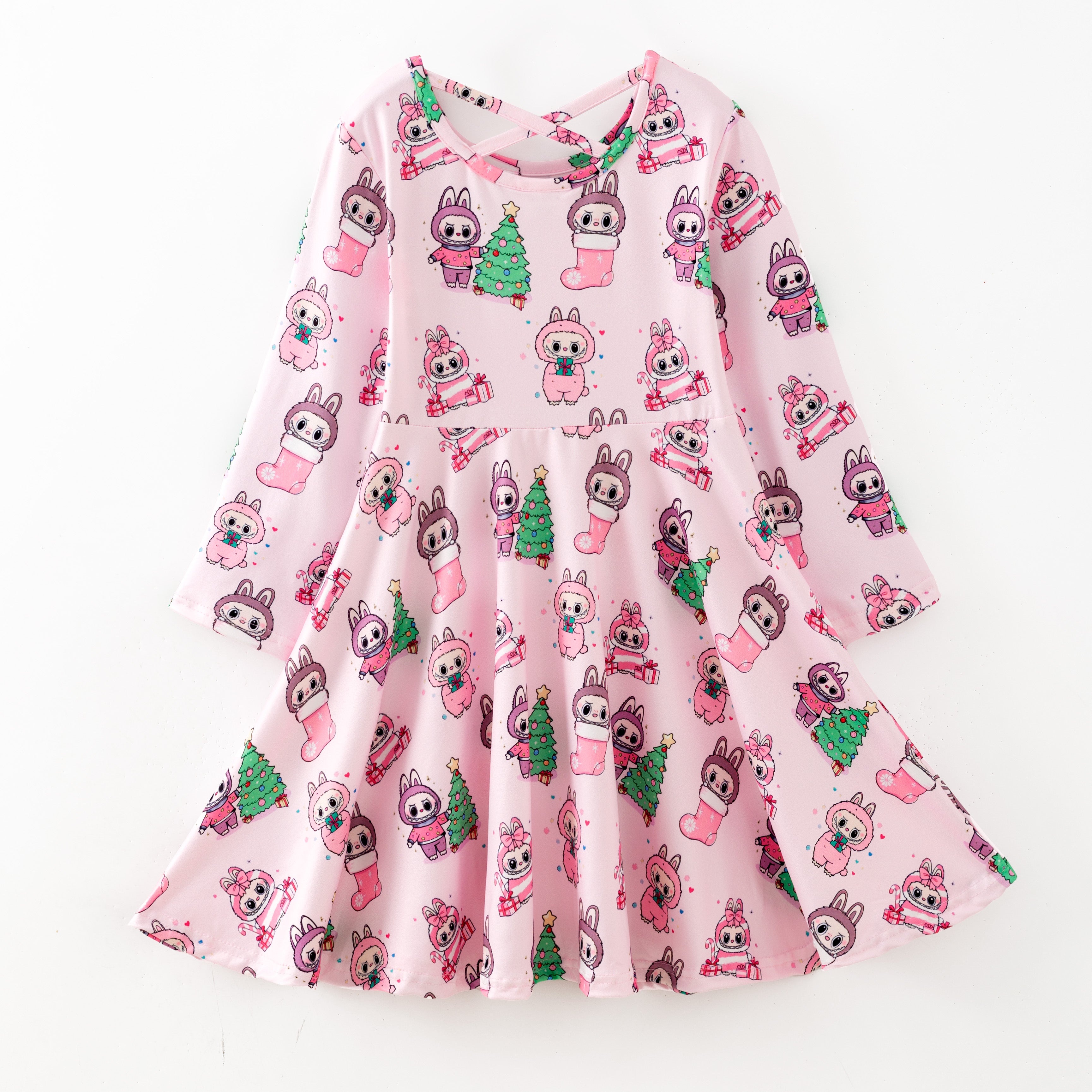（Pre Order,Prepack Zone）Girls Christmas Cartoon Print Dress（Mix Size）