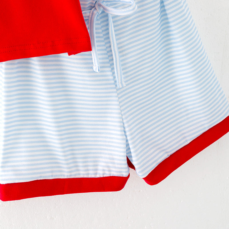 （In Stock）Boys Patriotic Embroidery Smocked Shorts Set