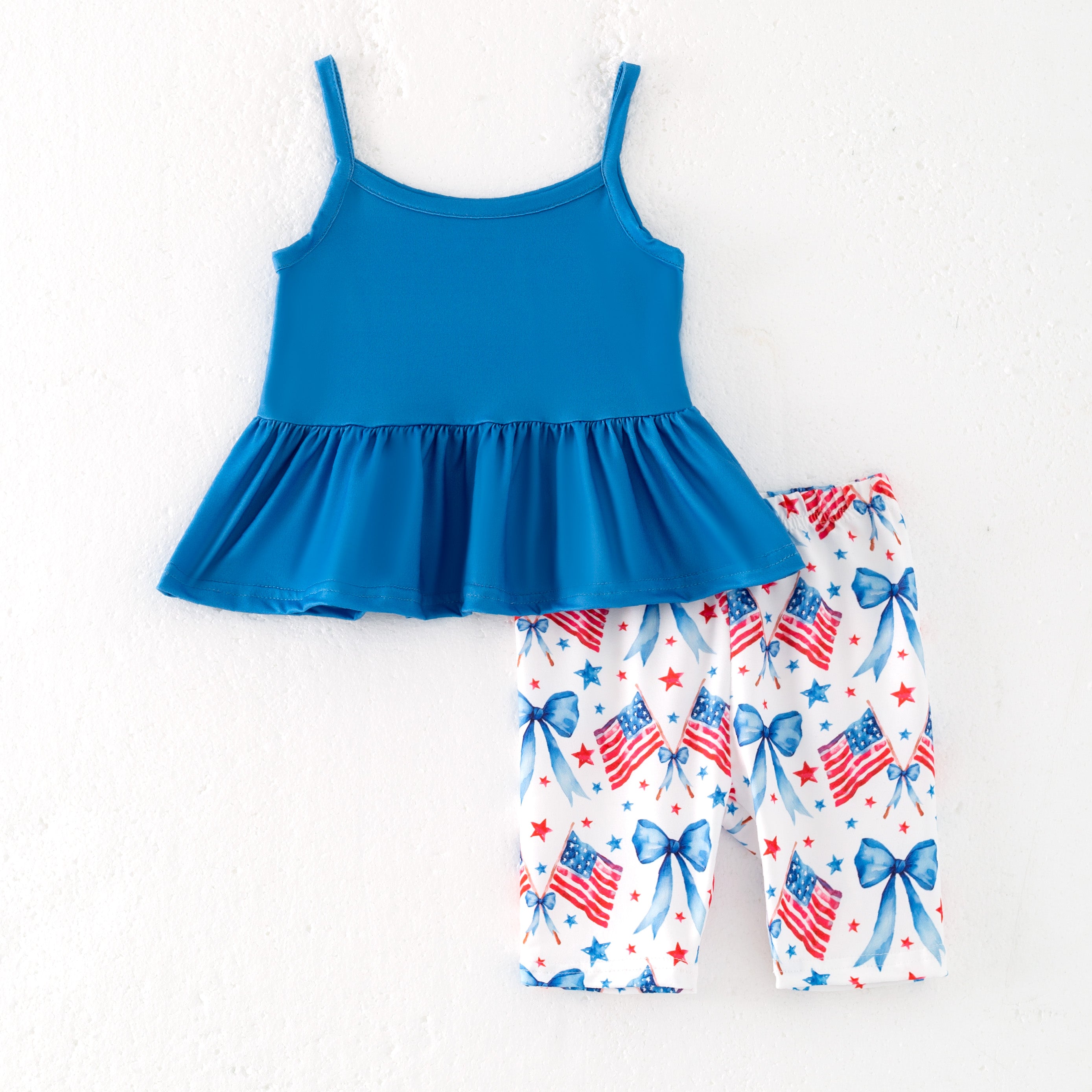 （Pre Order）Girls Patriotic Print Capris Set